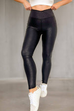 Load image into Gallery viewer, Crossed Dip Waist Sleek Leather Leggings: S / Black
