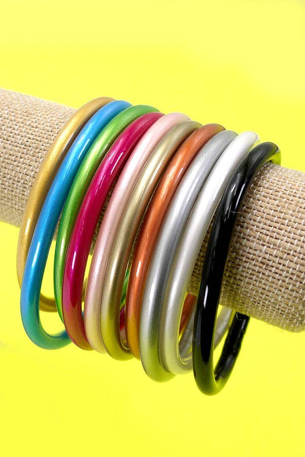 JELLY TUBE GLITTER FOIL BANGLE BRACELETS | 40B106: LT GREEN