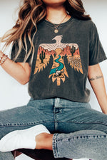 Load image into Gallery viewer, Black Western Skull Bird Shaped Print Short Sleeve Graphic Tee
