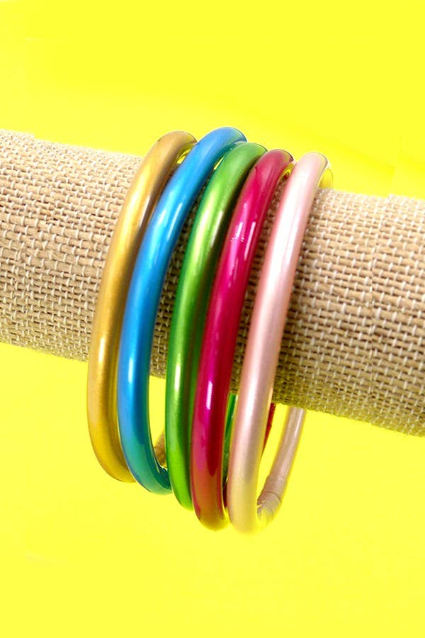 JELLY TUBE GLITTER FOIL BANGLE BRACELETS | 40B106: Pink