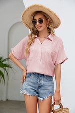 Load image into Gallery viewer, Half Button Johnny Collar Blouse
