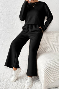 Ultra Loose Textured 2pcs Slouchy Outfit: L / Black