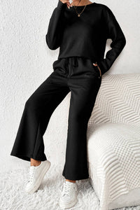 Ultra Loose Textured 2pcs Slouchy Outfit: M / Black