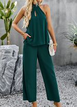 Load image into Gallery viewer, Halter Neck Top and Straight Leg Pants Set
