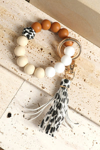 Multicolor Silicone Beads Bracelet Leopard Tassel Keyring