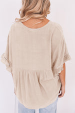 Load image into Gallery viewer, Apricot Ruffled Lace Detail Loose V Neck Top
