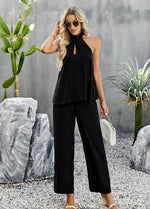 Load image into Gallery viewer, Halter Neck Top and Straight Leg Pants Set
