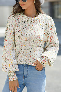 Beige Colorful Dots Cable Knit Crew Neck Sweater: AS SHOWN / S