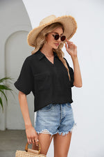 Load image into Gallery viewer, Half Button Johnny Collar Blouse
