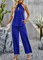 Load image into Gallery viewer, Halter Neck Top and Straight Leg Pants Set
