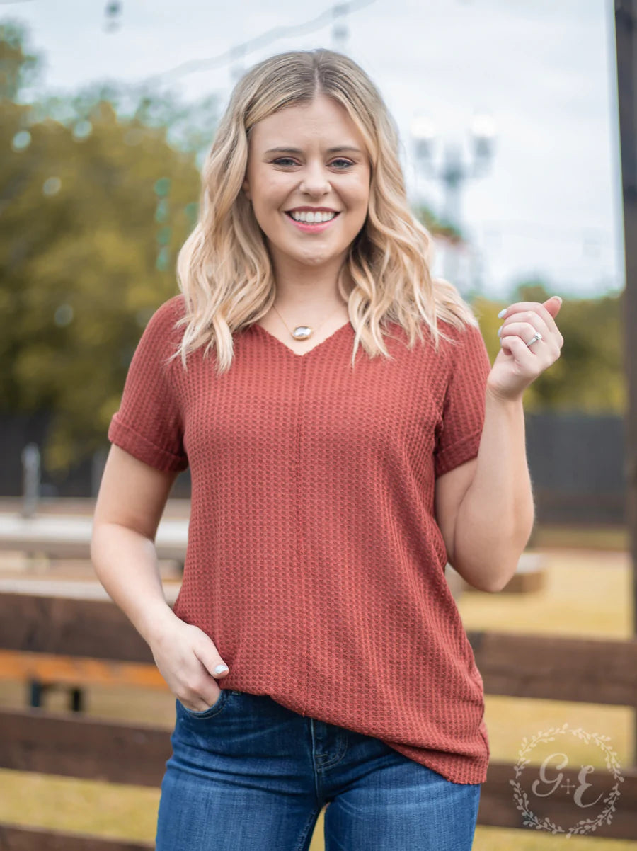 V-Neck Sleeve Tee Rust